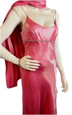 Y2K Barbie Pink Maxi Prom Formal Gown Rhinestone Accents W/Wrap SIZE 4