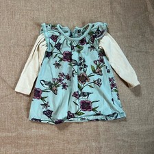 Tea Collection Floral Dress - Blue and Cream with Birds
