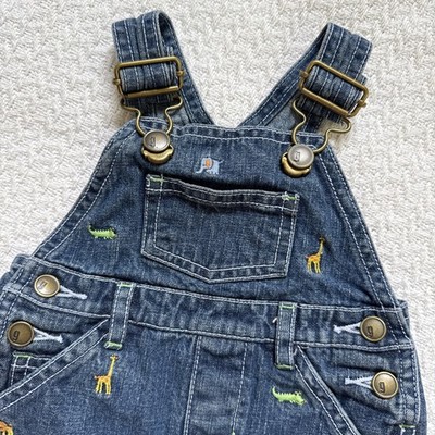 Vintage Gymboree Jungle Friends Zoo Giraffe Denim Overalls Y2K 2006 Size 0-3M