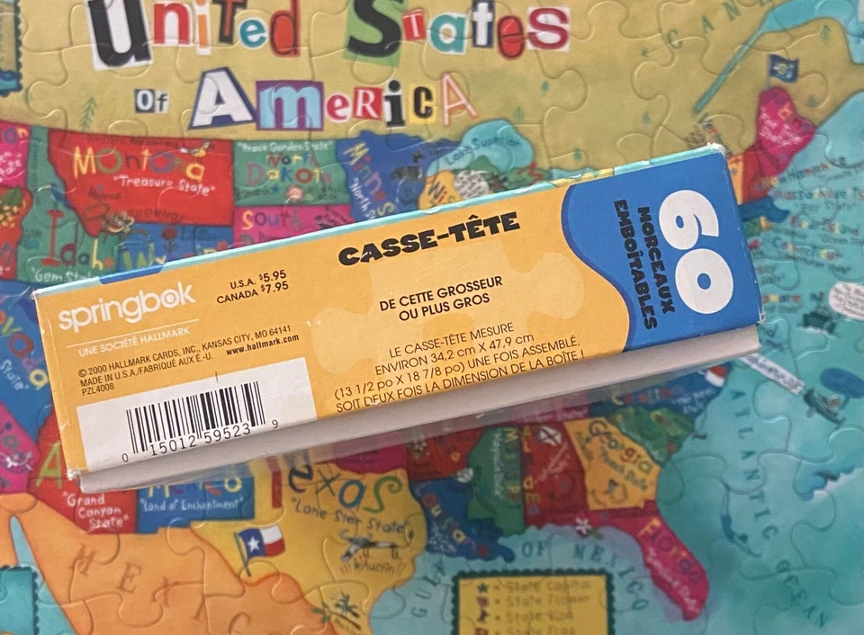 Springbok RARE VTG 2000 Kids USA Map Jigsaw Puzzle 60 Pc - COMPLETE - Image 4 of 4