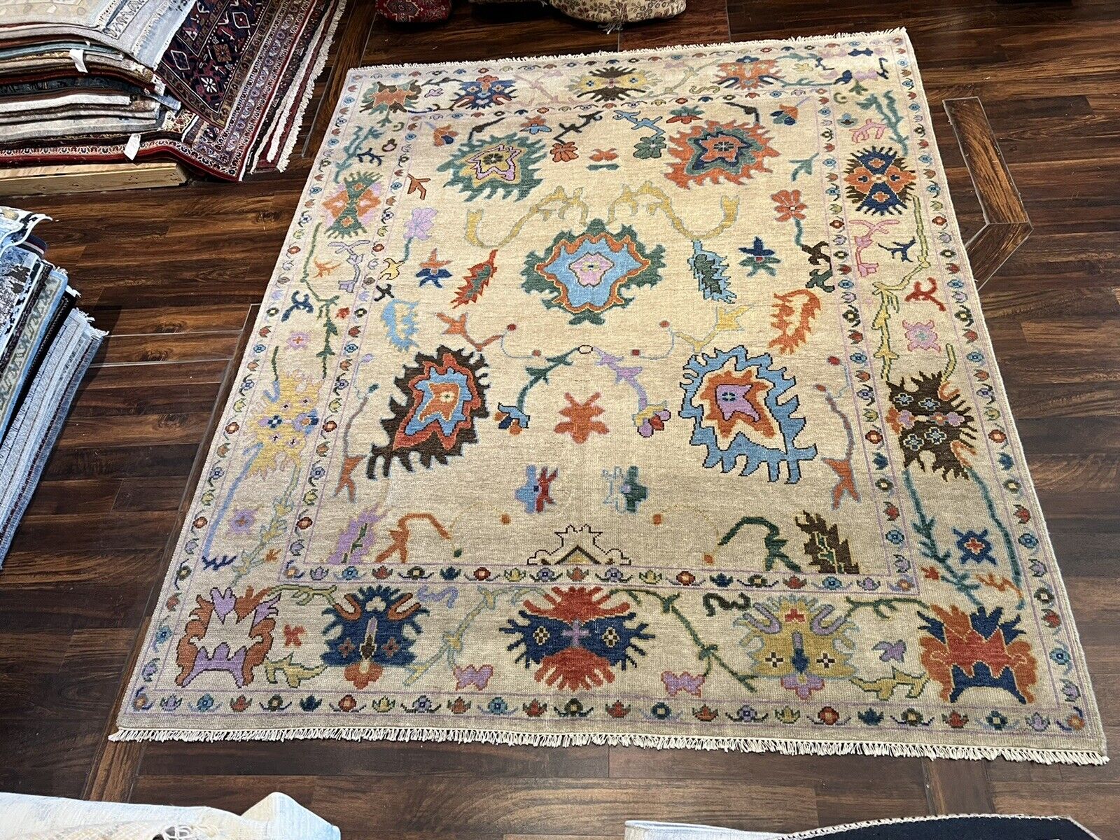 Genuine Hand Knotted Turkish Oushak Heriz Geometric Area Rug Carpet 8’3”x9’10,45
