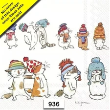 (936) TWO  Paper Luncheon Decoupage Art Craft Napkins - CATS HATS KITTENS WINTER