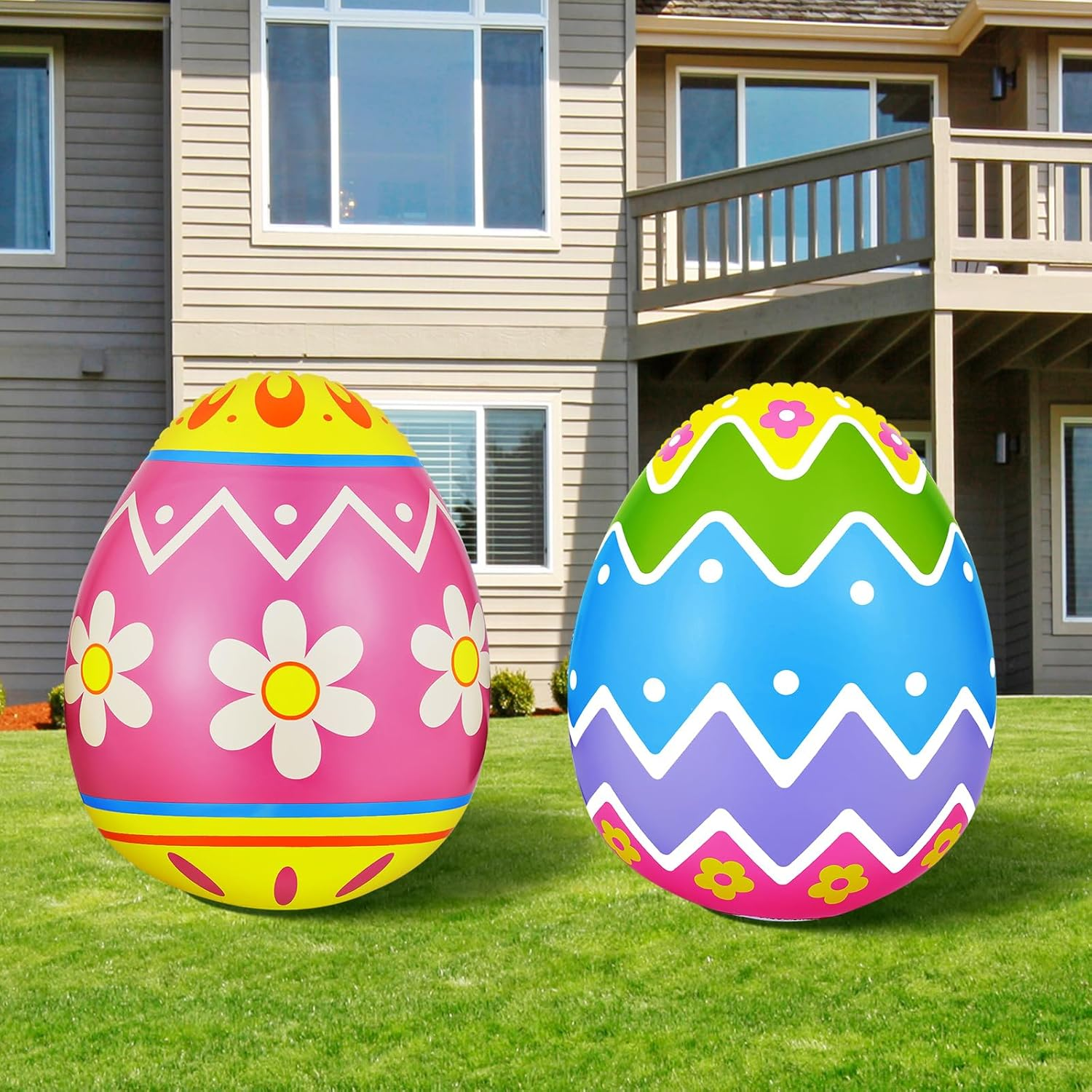 2 Pcs Giant Easter Inflatables PVC Decorations Standing Blow up Colorful Easter