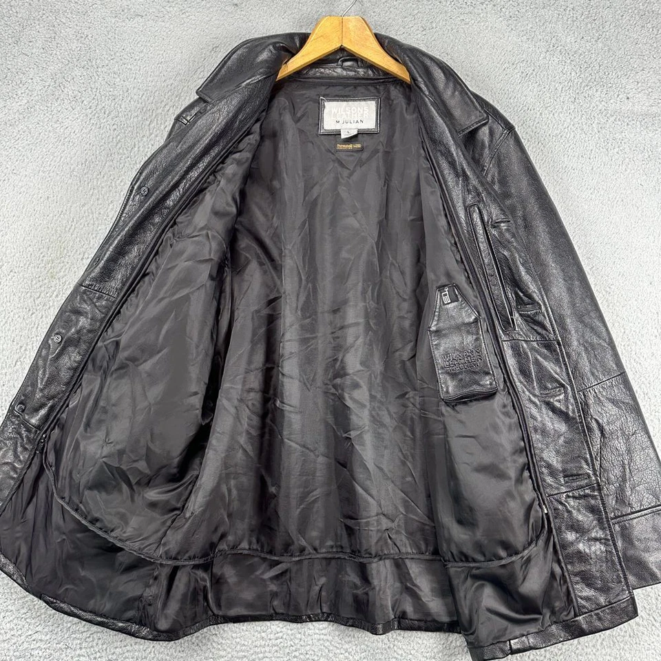 Chaqueta de cuero Wilsons M. Julian Moto adulto grande negra aislante abotonada para hombre Foto 4 de 4
