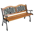 49" Garden Bench Outdoor Patio Park Chair Furniture Hardwood Slat Cast Iron Fram