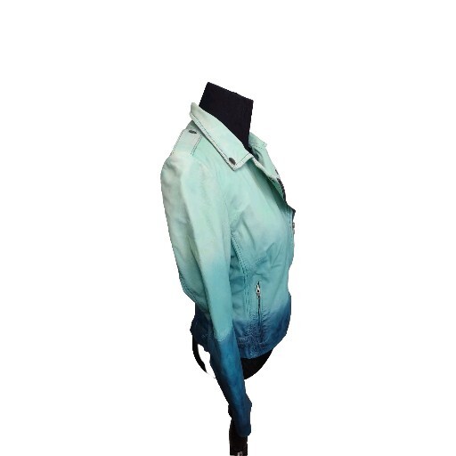 Muubaa W XSS Fornas Dip Dyed Ombre Leather Biker Jacket Ocean Blue