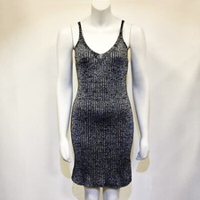 Womens Dress Party Lurex Glitter Vee Neck Rib Knit Stretch