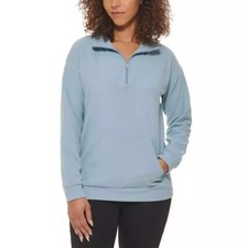 NWT MARC NEW YORK 1637394 WATER BLUE RIBBED 1/4 ZIP TOP SZ L G735