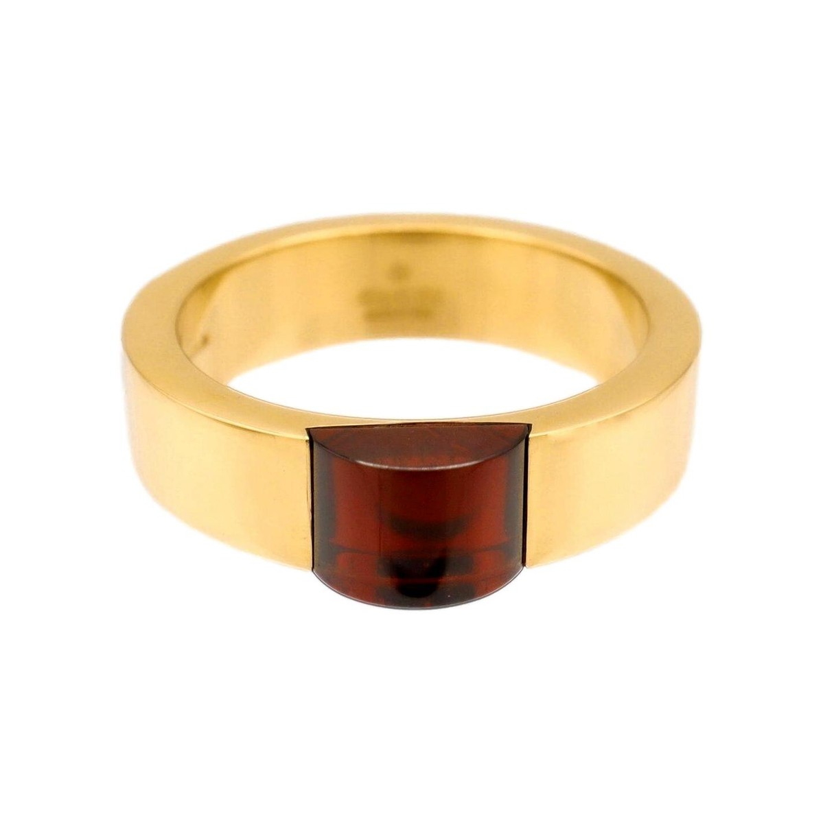 Gucci Trademark Ring 5mm 18号 GUCCI 18K Yellow Gold Cabochon Garnet 5mm Band Ring | eBay