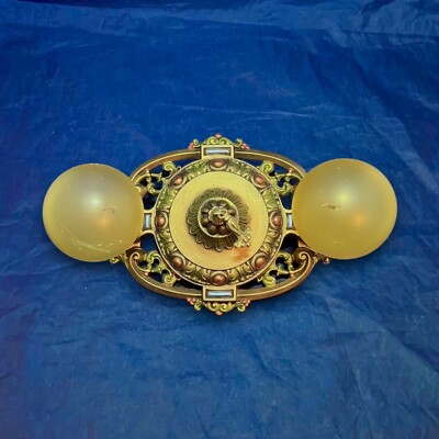 Two Bulb Antique Flush Mount Fixture Rewired Light Nice! 118C