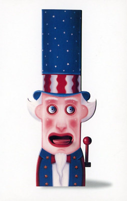 Folk Art Uncle Sam Coin Bank, Made of Wood, Circa 1970 --POSTCARD