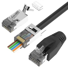 CAT6A Connector RJ45 Connectors Pass Through CAT6A CAT7 Shielded 10Pack UL