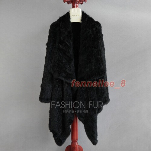 Women Real Knitted Rabbit Fur Coat Big Lapel Warm Fur Outwear Jacket Top Quality - Picture 13 of 32
