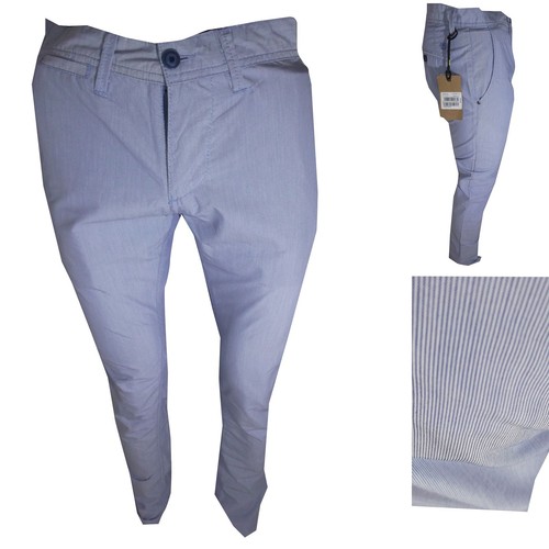 Guy Pantaloni Uomo Cotone Estivi Righe Gessato Celeste Casual Elegante 44  48 | eBay