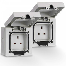 Set of 2 Outdoor Socket 1 Gang 13A IP66 Weatherproof Garden UK Mains Power