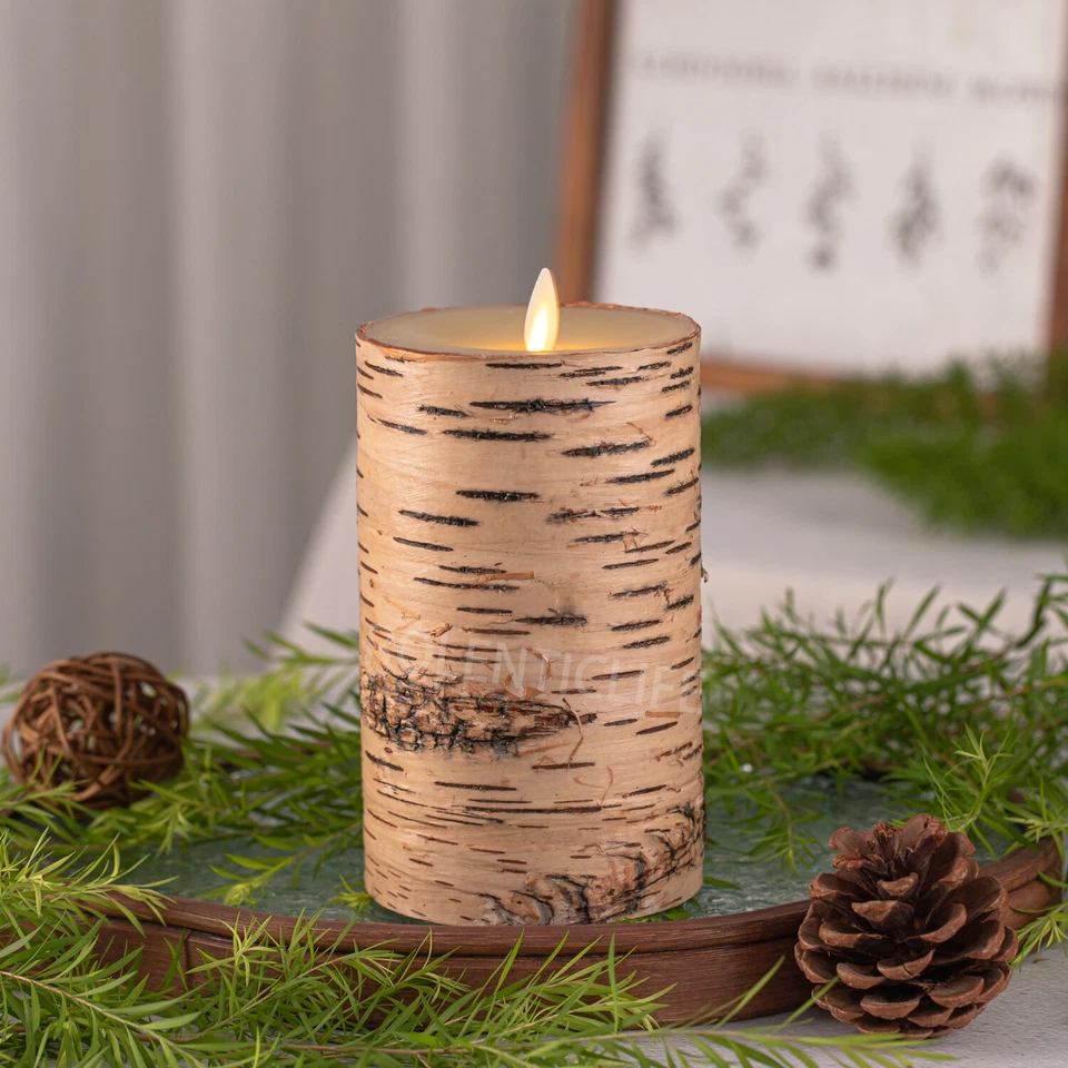 Vela sin llama Luminara corteza de abedul real para decoración del hogar  Foto 3 de 4