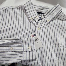 NWT Chaps Mens Classic-Fit Oxford Shirt Blue White Stripe Button Down MED 