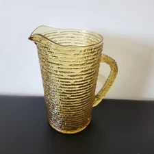 Vintage Anchor Hocking Soreno Amber Juice Pitcher 7" Ribbed MCM Textured Glass