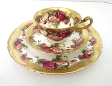 VINTAGE ROYAL CHELSEA GOLDEN ROSE TEACUP- SAUCER - LUNCHEON DESSERT PLATE #3983A