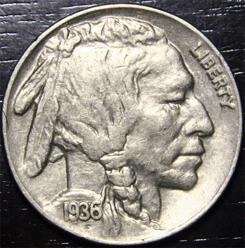 1936 Buffalo Nickel 5c Us Coin Philadelphia Mint "Full Horn"