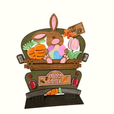 Handmade Wooden Hoppy Easter Bunny vintage Truck Decor Rustic Spring Tabletop
