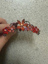 Hand Made Hair Jewelry swarovski crystal Hair Comb with Frosted Flowers, Red