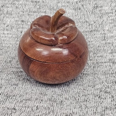 Vintage Handcrafted Wooden Apple Trinket Box Lidded Container Signed Fruit Decor