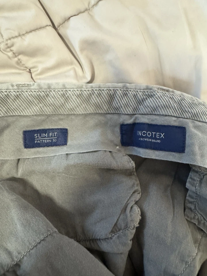 Incotex Pants Mens Size 52IT/US36 Gray Wool Dress Ivory Flat Front Straight Leg - Image 4 of 4