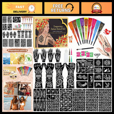 255 Pcs Temporary Tattoo Kit - 9 Color Cones, 18 Stencils, Body Art Set for Kids