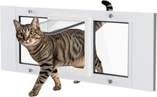 Cat Door for Window Weatherproof: Aluminum Frame Flap Pet 31-36 inch, White