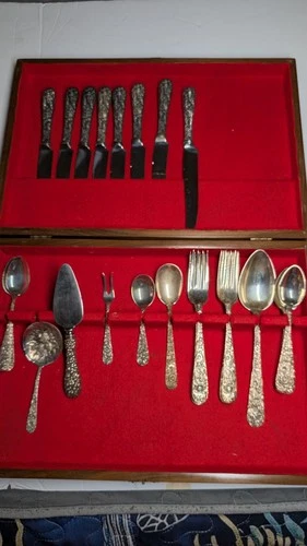 Vintage S. KIRK & SON Repousse sterling silver flatware & serving pieces set