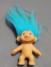Vintage Troll Doll Teal Blue Hair With Blue Eyes