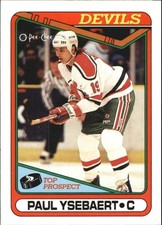 1990-91 O-PEE-CHEE Hockey Rookie Card #49 - PAUL YSEBAERT, New Jersey Devils. rookie card picture