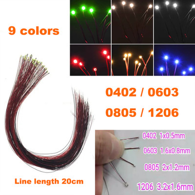 0402 0603 0805 1206 SMD Led Pre-wired For Model Train 20CM Wire Light Lamp