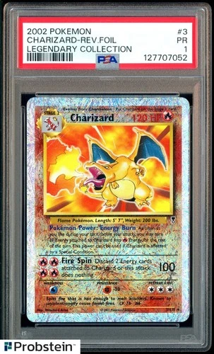2002 Pokemon Legendary Collection #3 Charizard Reverse Foil Holo PSA 1 PR