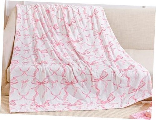 Bow Blanket Coquette Flannel Soft Blanket Cute Bow Preppy Stuff Lightweight