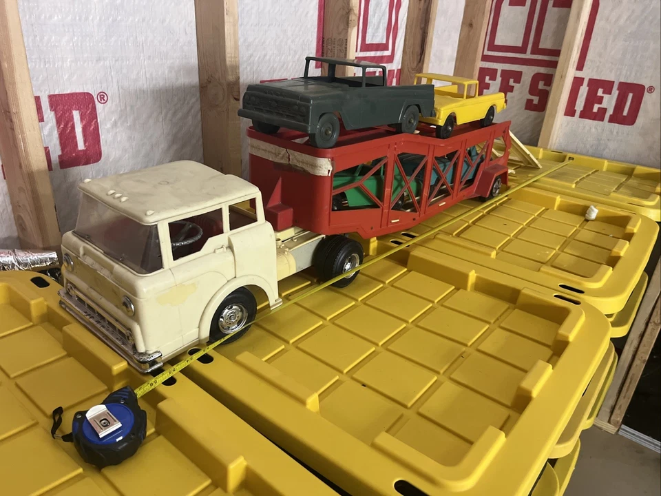 Transportador de coche de control eléctrico Marx Big Boss de colección y 2 coches y 2 camionetas ¡Leer! Foto 4 de 4