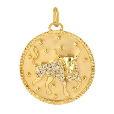 14KT Gold Taurus Zodiac Pendant Diamond Astrology Charm Gift for Women