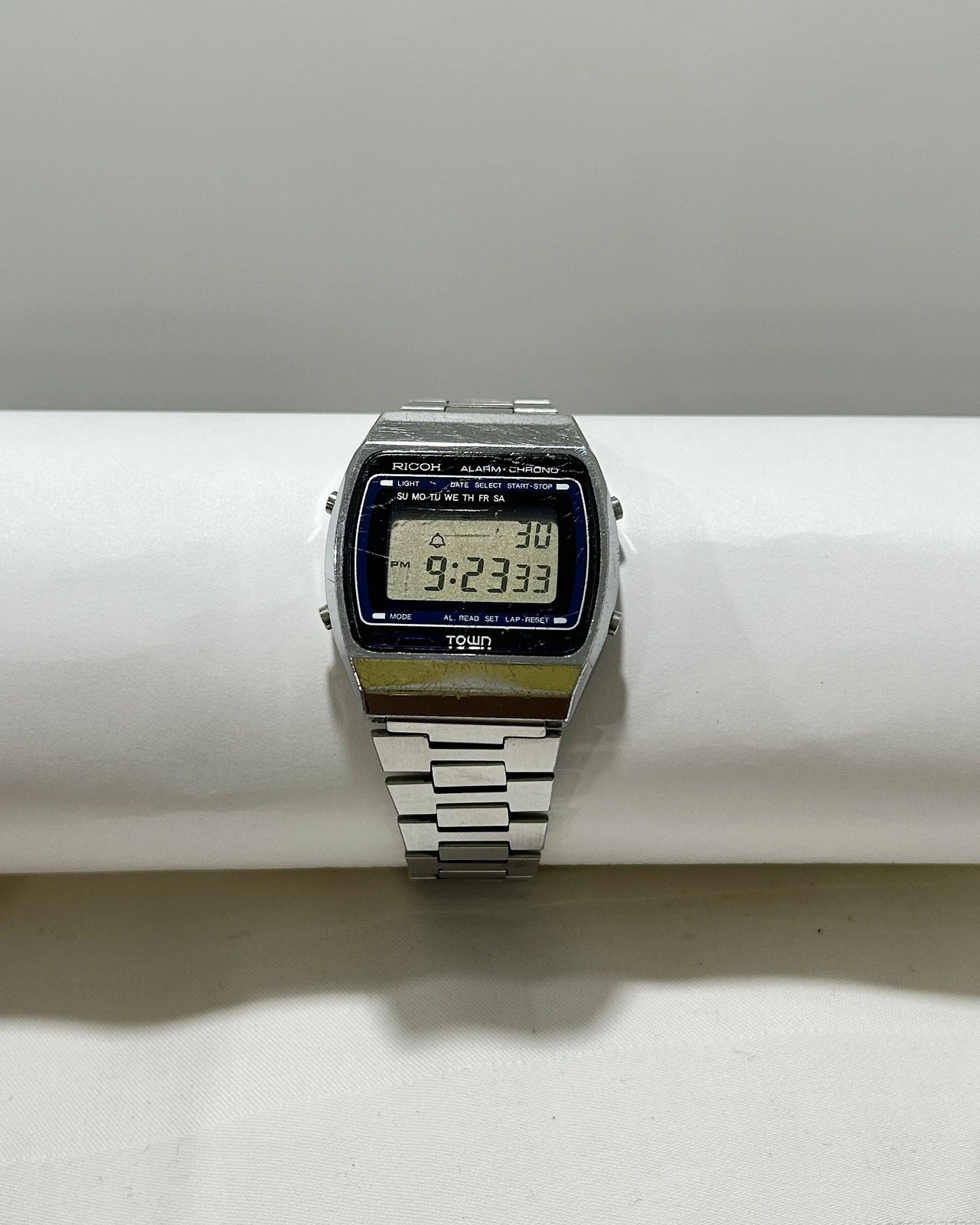RICOH TOWN 831001 Silver Tone Men Digital Vintage Watch W61 *TICKING