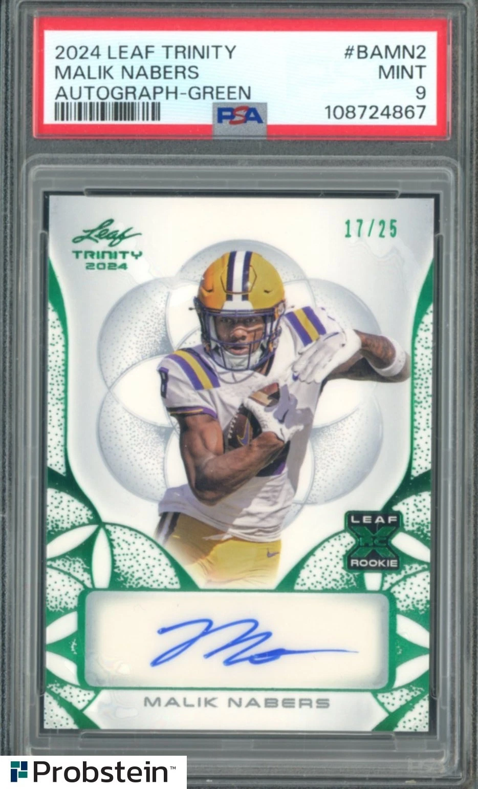 Malik Nabers Leaf Trinity Autographs #BAMN2 Green