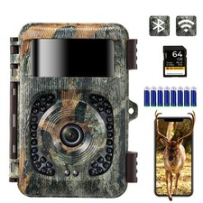 4K 48MP WiFi Trail Camera, Bluetooth Game Camera with No Glow Night Vision Mo...