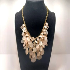 Charming Charlie Faux Rose Quartz Treadrop Beads Waterfall Bib  15.5" Neclace