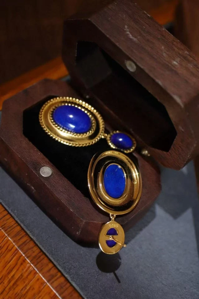 Brincos pendurados de lápis-lazúli natural prata esterlina 925 - Imagem 4 de 4