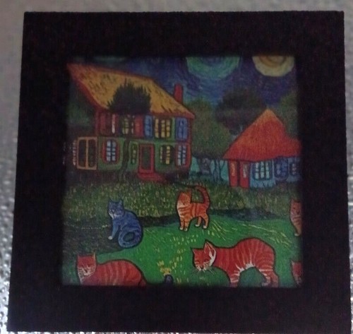 framed art prints 4 x 4 Starry Night Cats - Picture 6 of 10