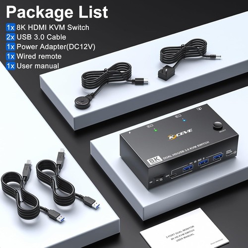 8K HDMI KVM Switch 2 Monitore 2 Computer 8K@60Hz 4K@144Hz, MLEEDA USB 3.0 Dual - Bild 9 von 9