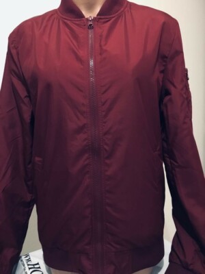 Jacket bomber jacket aviator jacket size S burgundy zip between-seasons jacket unisex