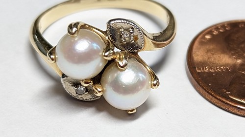 14K YELLOW GOLD PEARLS & DIAMONDS RING SIZE 6 1/2 HALLMARKED 14K 3.9 GRAMS - Imagen 6 de 19