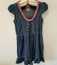 Tom Tailor Women Shift Dress Ruffled Hem Denim Scoop Neck Cap Sleeve Medium Blue