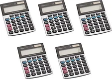 Amazon Basics Solar LCD 8-Digit Desktop Calculator, Silver - 5 Pack