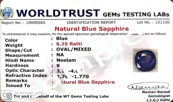 9.25 Ratti BLUE SAPPHIRE NEELAM NILAM STONE 100 ORIGINAL
